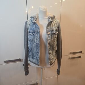 American Eagle Denim & Terry Sweatshirt Hoodie Blue Denim Jacket Womens Small